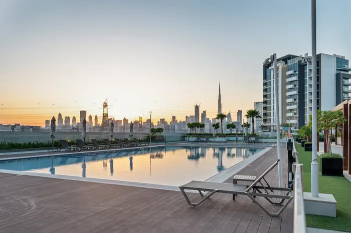 Pool deck at sunset