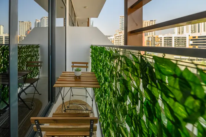 Green balcony with city view