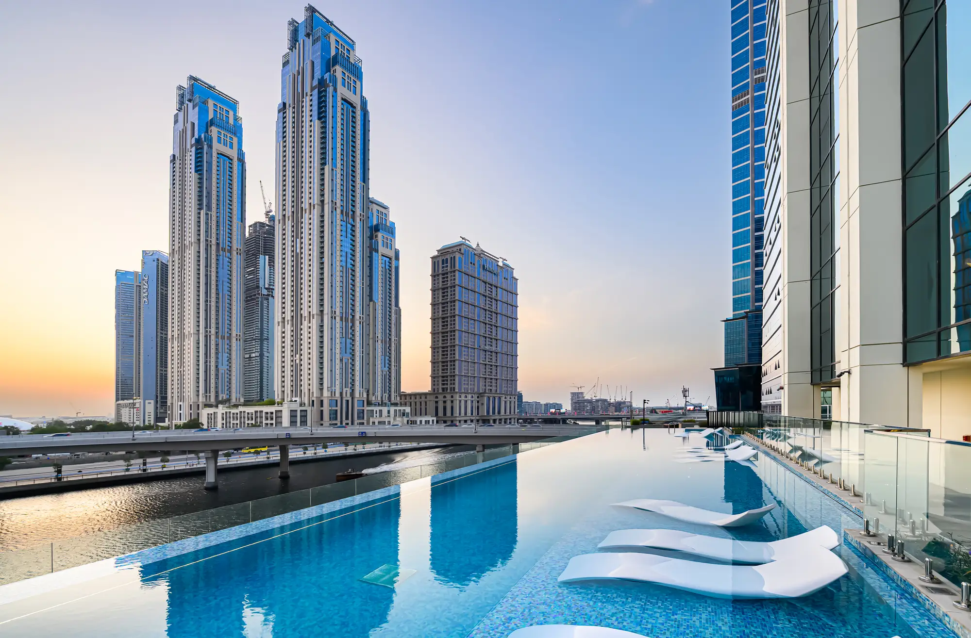 Infinity pool overlooking the Dubai skyline