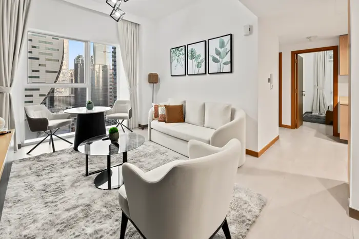 Living room with canal view