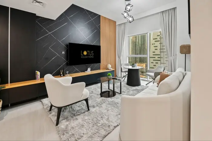Living room with marble media wall