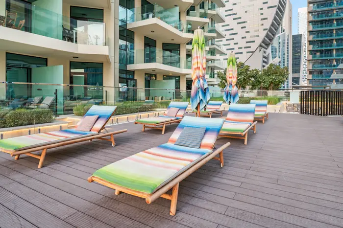 Designer sun loungers by the pool