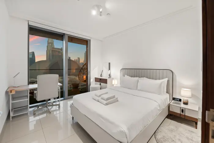 Bedroom with skyline view